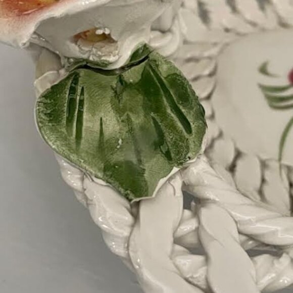 Beautiful Italian Capodimonte Style Vintage Hand Painted Basket Floral Embossed - Picture 6 of 9